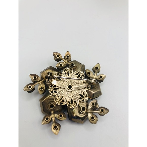 Purple Glass Brooch~ Pink Rhinestone ~AB Glass Bead - Picture 3 of 5